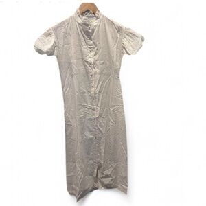 Andion Short Sleeve Button Down White Cotton Peasant Dress Small Victorian